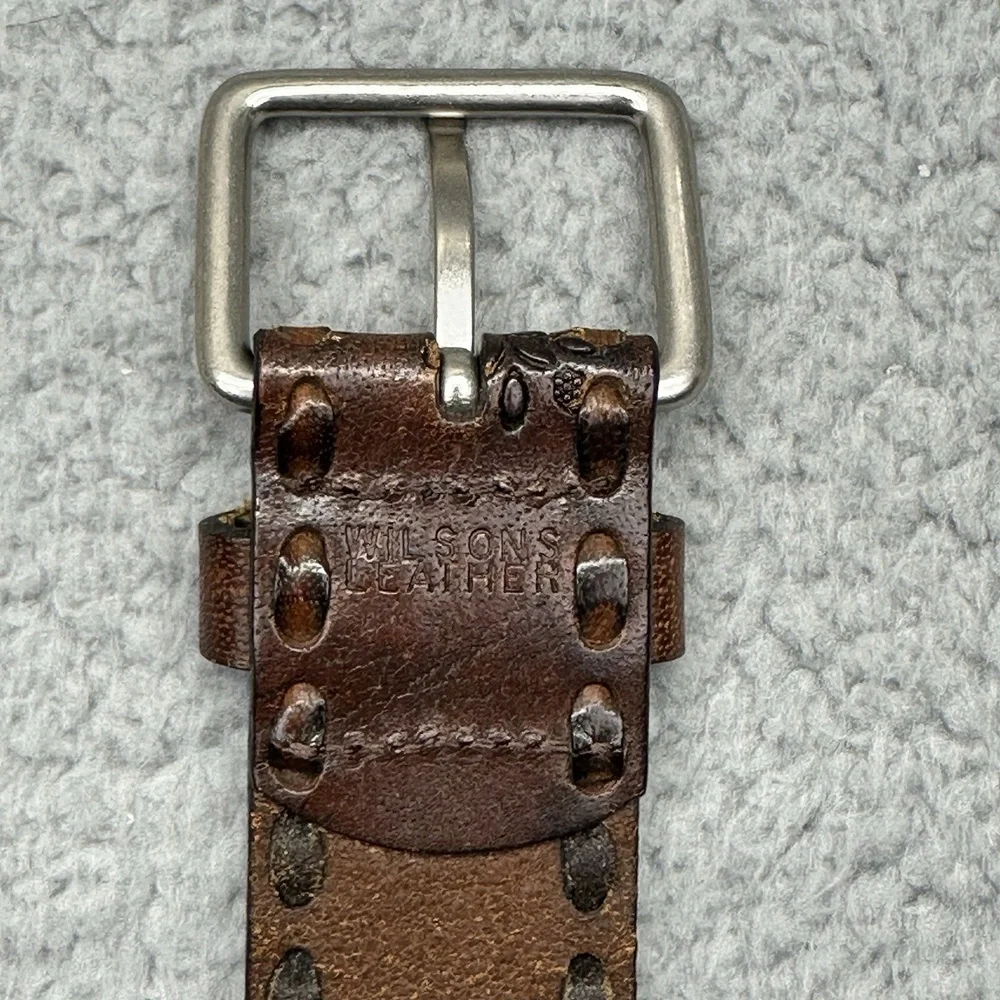 Wilsons Leather 64143-32‎ Hand Tooled Floral Brown Leather Brass Boho 38.5 Belt